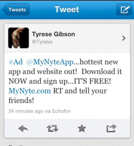 Tyrese Tweets about MyNyte